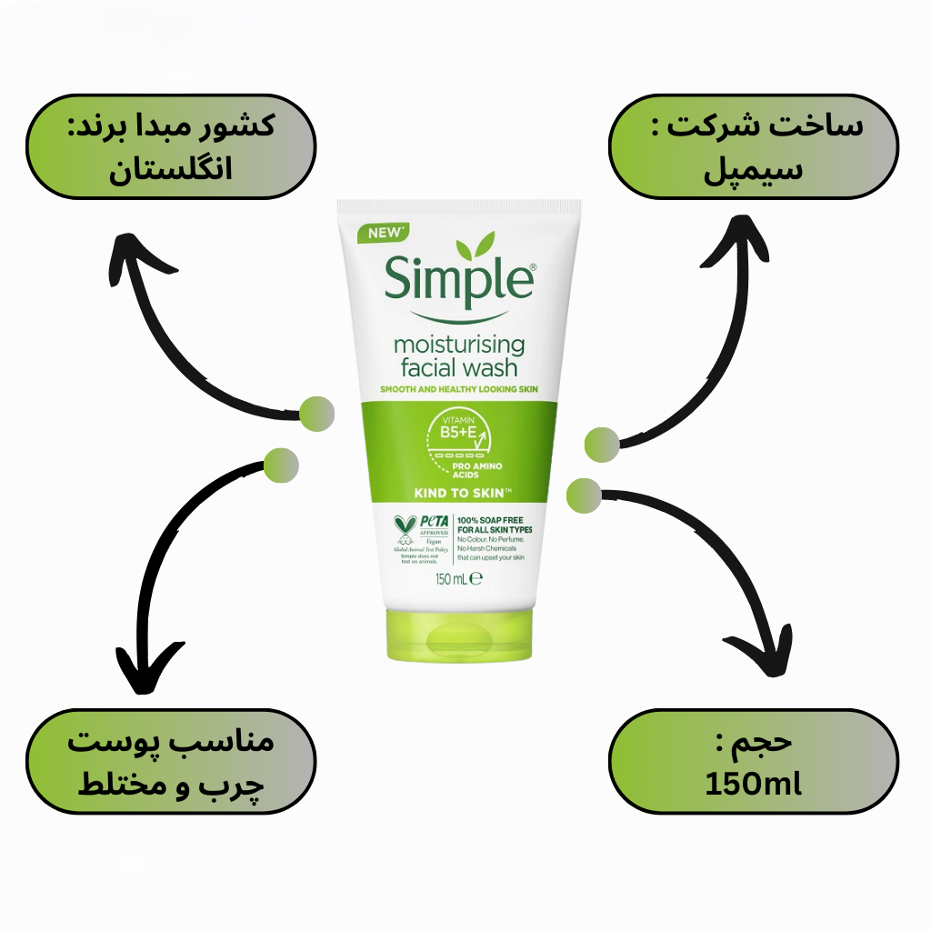 ژل شستشوی صورت سیمپل مدل Moisturizing حجم 150 میلی لیتر - Image 2
