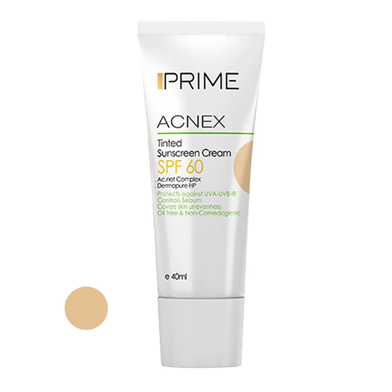کرم ضدآفتاب رنگی پرایم مدل Acnex SPF60، مناسب پوستهای چرب، حجم 40 میلیلیتر - Image 2