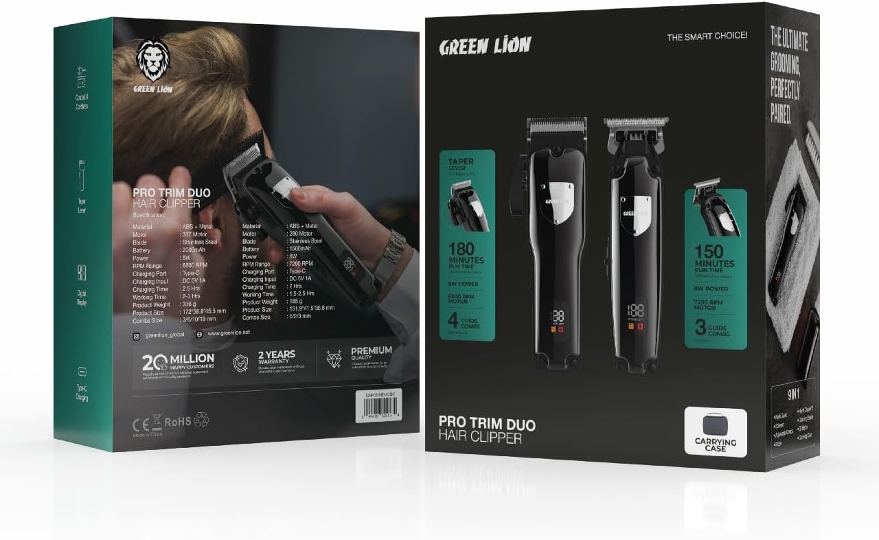 ماشین اصلاح مردانه ست 2 تایی گرین لاین مدل GNPTRMDUO - pro trim duo hair clipper green lion