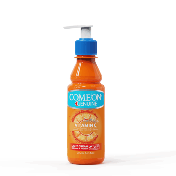 کرم مرطوب کننده و روشن کننده کامان حاوی ویتامین سی و نیاسینامید مناسب انواع پوست حجم 200 میل