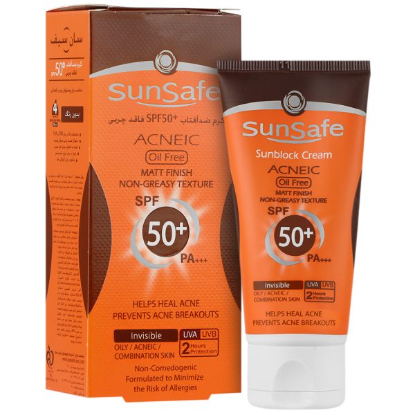 فلوئید ضد آفتاب فاقد چربی پوست چرب و آکنه‌ای رنگی SPF50 سان سیف 50 میل