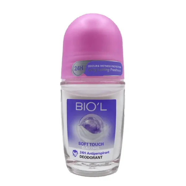 مام رول ضد تعریق زنانه بیول (Biol) مدل سافت تاچ (SOFT TOUCH) شیشه ای حجم 50 میلی لیتر
